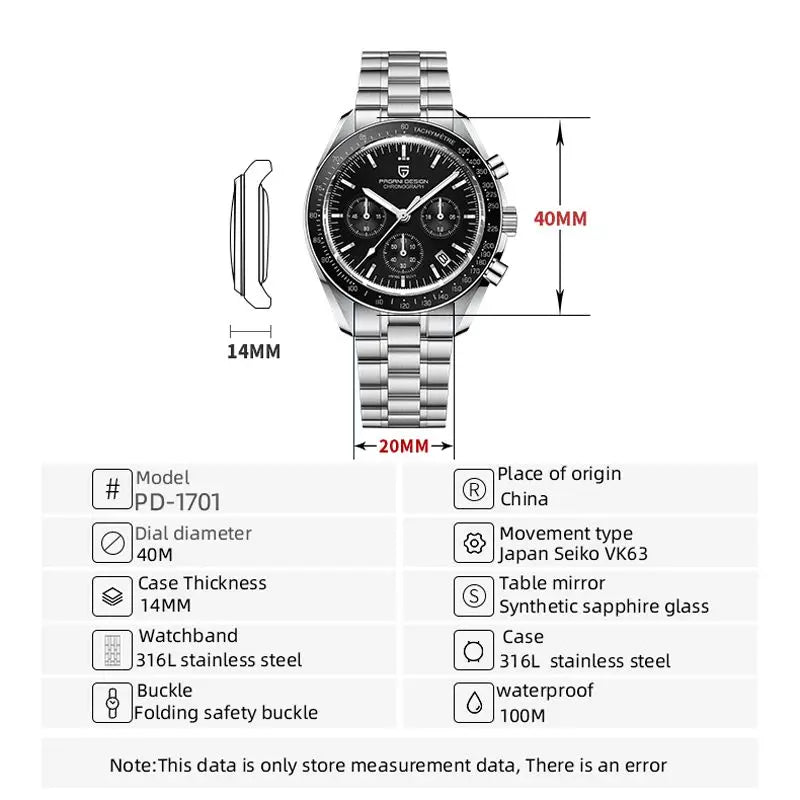 Herrenuhr Mondphase Chronograph Edelstahl wasserdicht – Ansicht 6