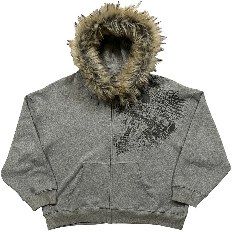 VitaGoth™ Faux Fur Y2K Zip Hoodie