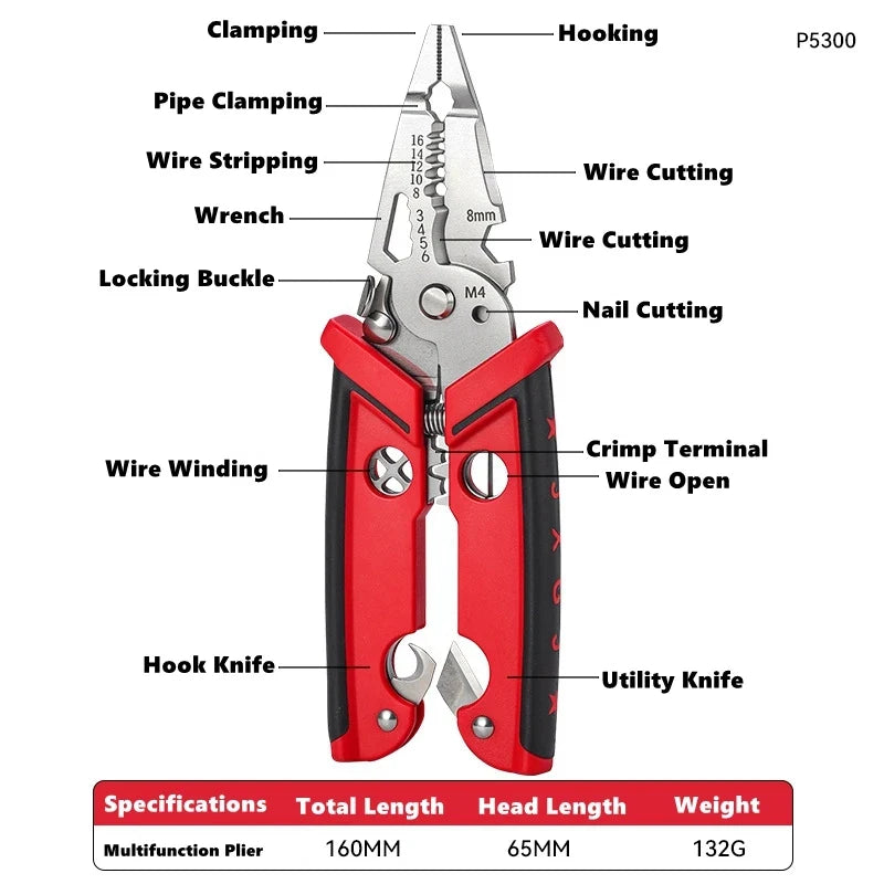 18 in 1 Electrician Pliers Multifunctional Wire Stripper Crimper Cutting Pliers Professional Electrical Repair Hand Tool – Ansicht 6