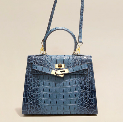 VitaBella™ Royale – 28 cm Tasche aus echtem Leder mit Krokodilprägung – Ansicht 2