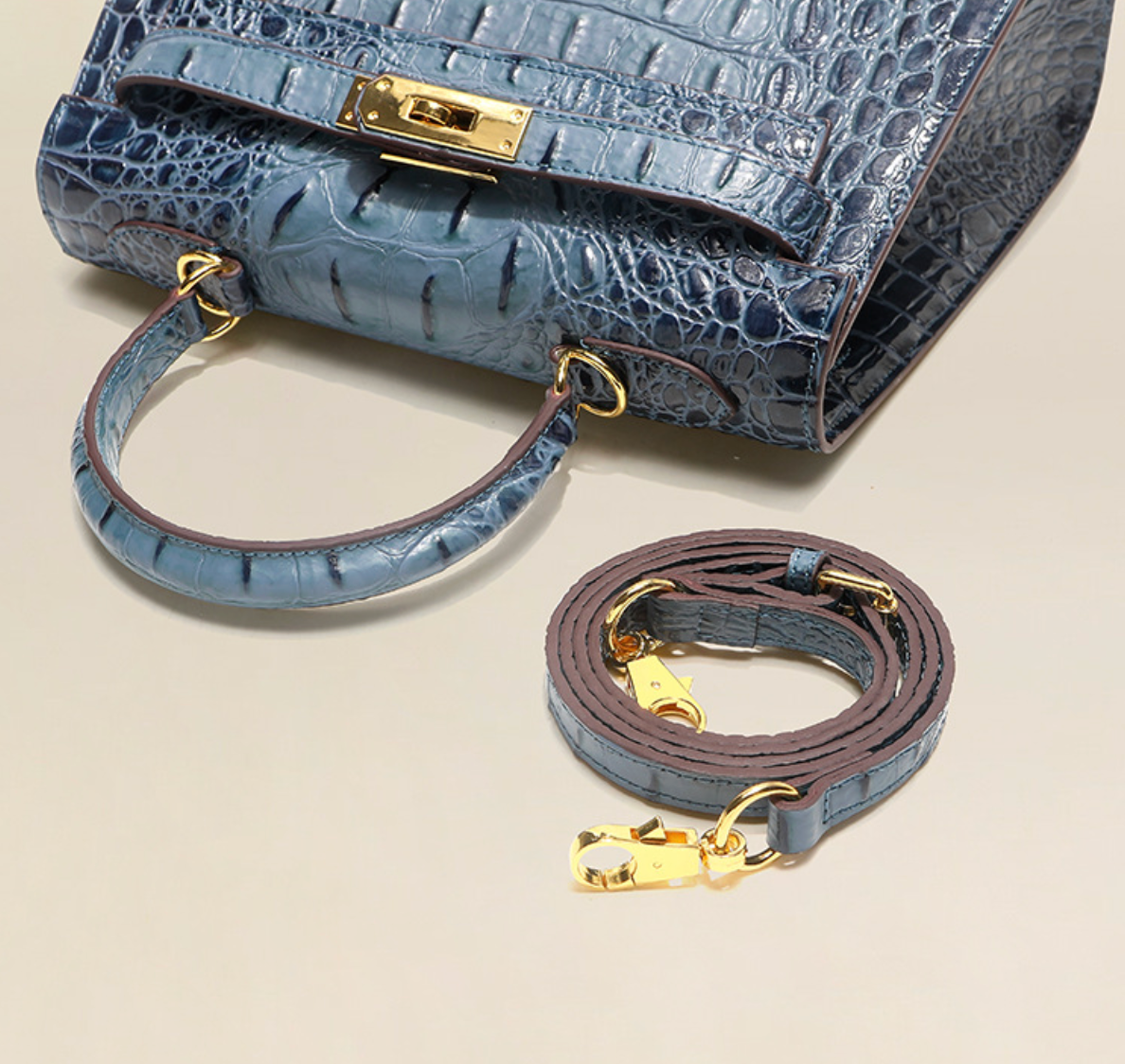 VitaBella™ Royale – 28 cm Tasche aus echtem Leder mit Krokodilprägung – Ansicht 10