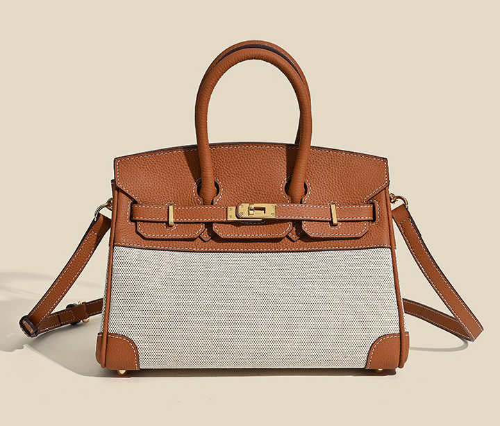 VitaBella™ Portofino – Tasche aus echtem Togo-Leder und Platin-Canvas – Ansicht 9
