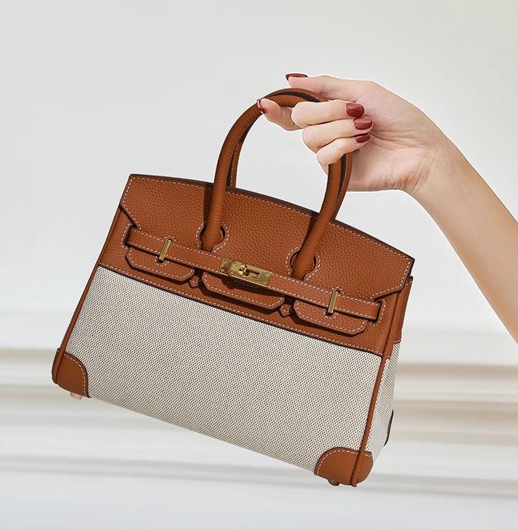 VitaBella™ Portofino – Tasche aus echtem Togo-Leder und Platin-Canvas – Ansicht 4