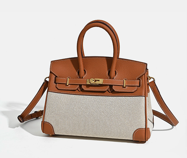 VitaBella™ Portofino – Tasche aus echtem Togo-Leder und Platin-Canvas – Ansicht 3