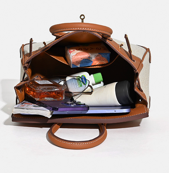 VitaBella™ Portofino – Tasche aus echtem Togo-Leder und Platin-Canvas – Ansicht 5
