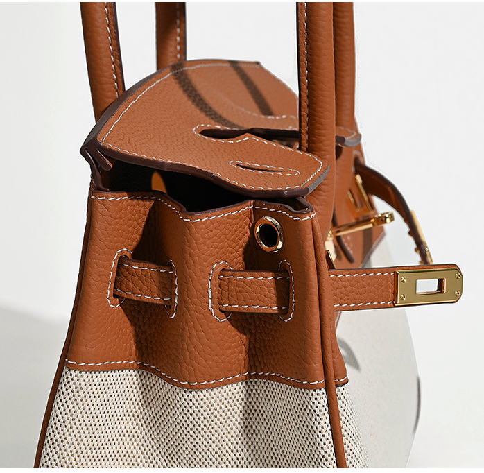 VitaBella™ Portofino – Tasche aus echtem Togo-Leder und Platin-Canvas – Ansicht 6