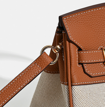 VitaBella™ Portofino – Tasche aus echtem Togo-Leder und Platin-Canvas – Ansicht 7