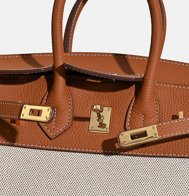VitaBella™ Portofino – Tasche aus echtem Togo-Leder und Platin-Canvas – Ansicht 8