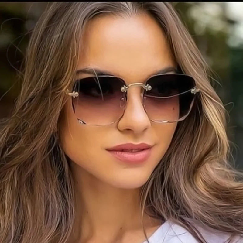 Luxury Designer Square Rimless UV400 Sunglasses (3-Piece Set)