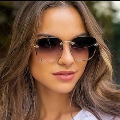 Luxury Designer Square Rimless UV400 Sunglasses (3-Piece Set)