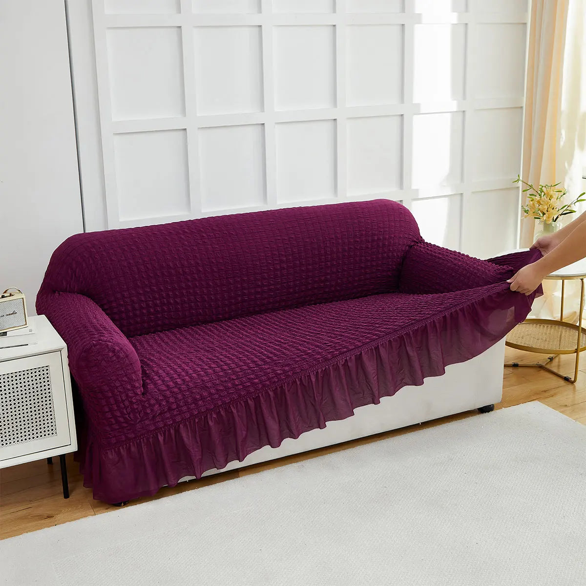 VitaHome™ TextureGrid Seersucker Stretch Sofa Slipcover