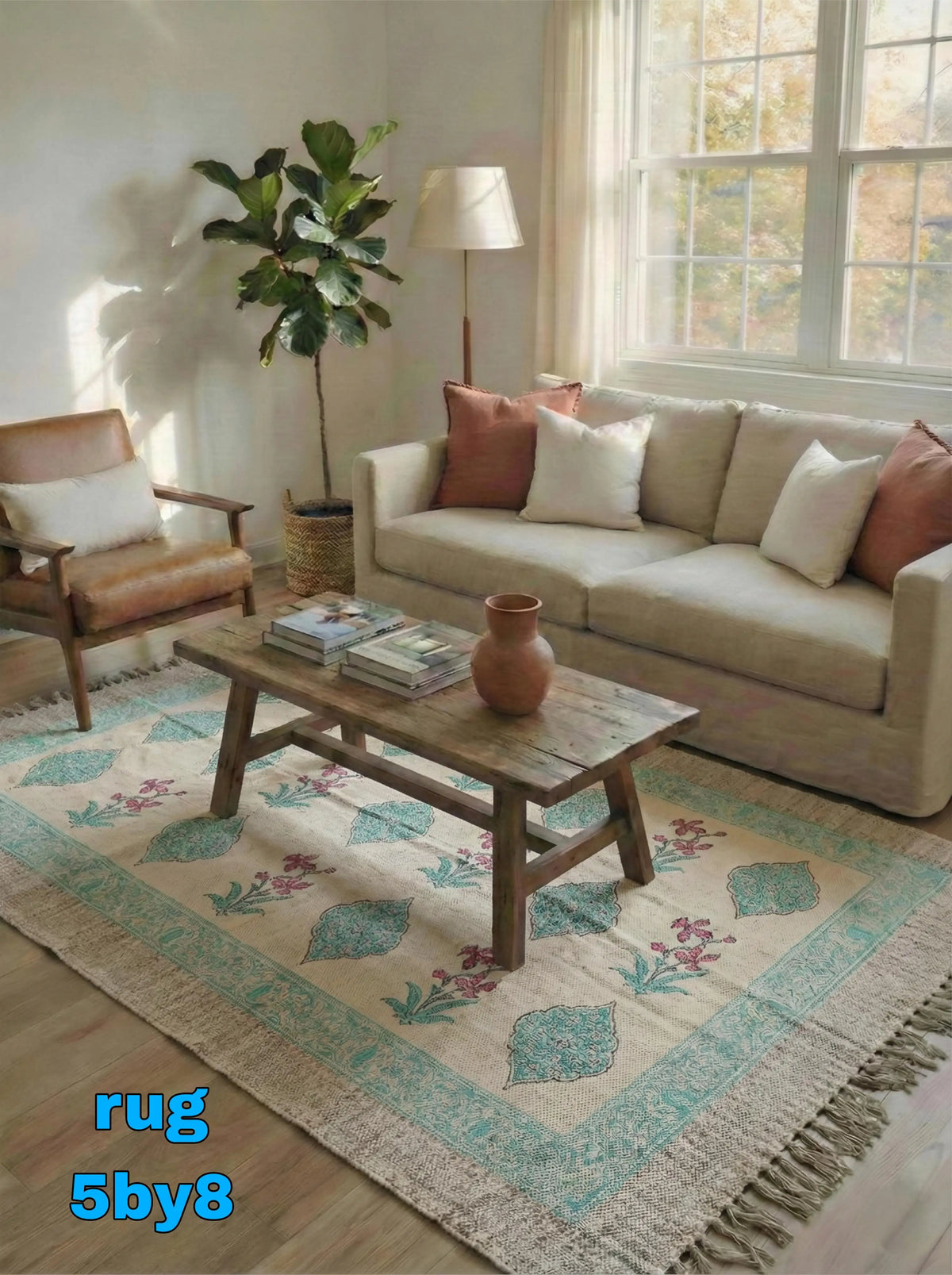 VitaHome™ NomadTurquoise Hand-Printed Block Cotton Rug