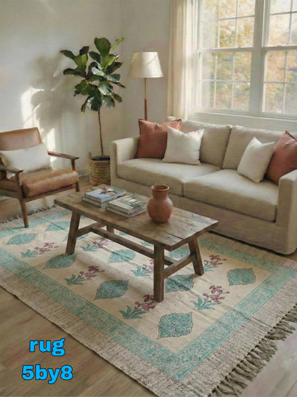 VitaHome™ NomadTurquoise Hand-Printed Block Cotton Rug