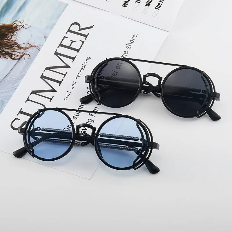 Classic Gothic Steampunk Sunglasses Luxury Brand Designer High Quality Men and Women Retro Round Pc Frame Sunglasses – Ansicht 2