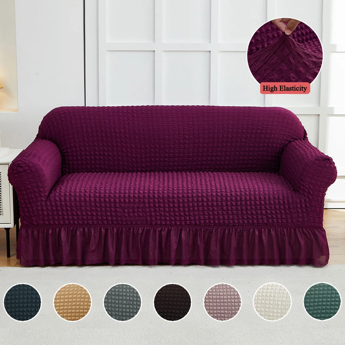 VitaHome™ TextureGrid Seersucker Stretch Sofa Slipcover