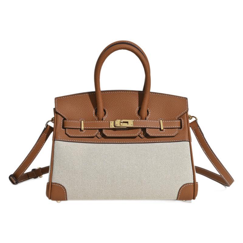 VitaBella™ Portofino – Tasche aus echtem Togo-Leder und Platin-Canvas