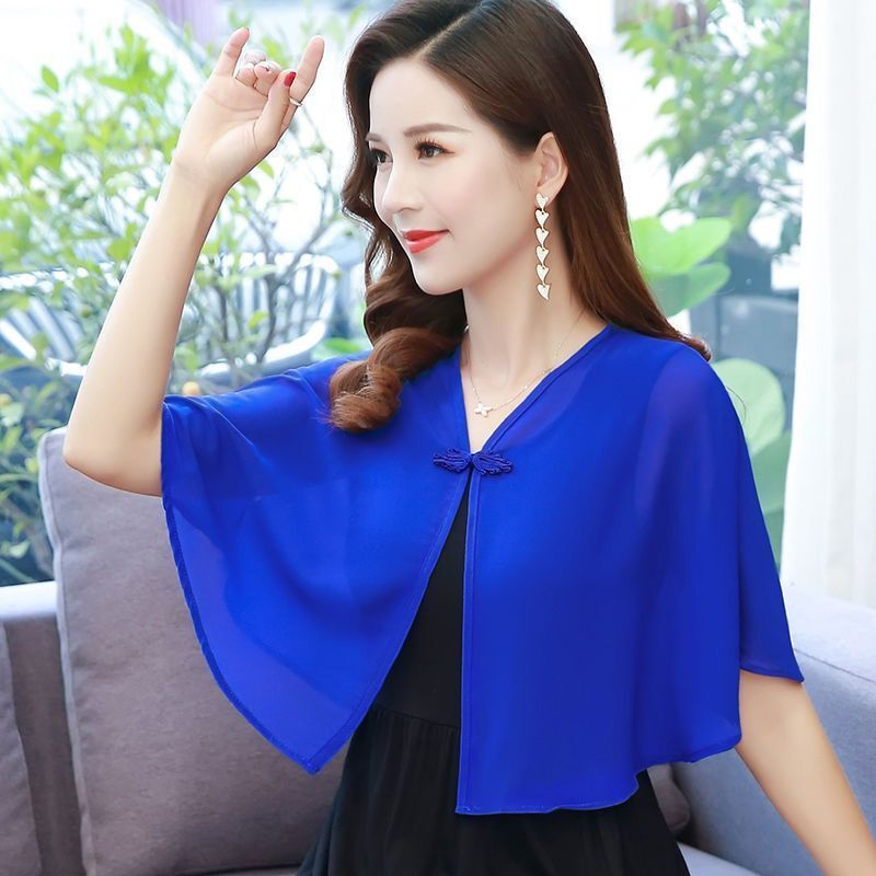 Thin Small Shawl Summer Dress with Sling Skirt Air-conditioning Shirt Women's Cardigan Outer Chiffon Ethnic Style Silver Buckle Small Coat – Ansicht 6