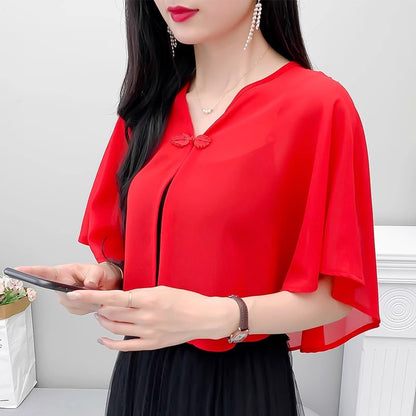 Thin Small Shawl Summer Dress with Sling Skirt Air-conditioning Shirt Women's Cardigan Outer Chiffon Ethnic Style Silver Buckle Small Coat – Ansicht 2