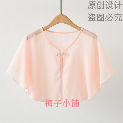 Thin Small Shawl Summer Dress with Sling Skirt Air-conditioning Shirt Women's Cardigan Outer Chiffon Ethnic Style Silver Buckle Small Coat – Ansicht 5