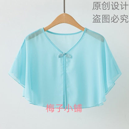 Thin Small Shawl Summer Dress with Sling Skirt Air-conditioning Shirt Women's Cardigan Outer Chiffon Ethnic Style Silver Buckle Small Coat – Ansicht 7