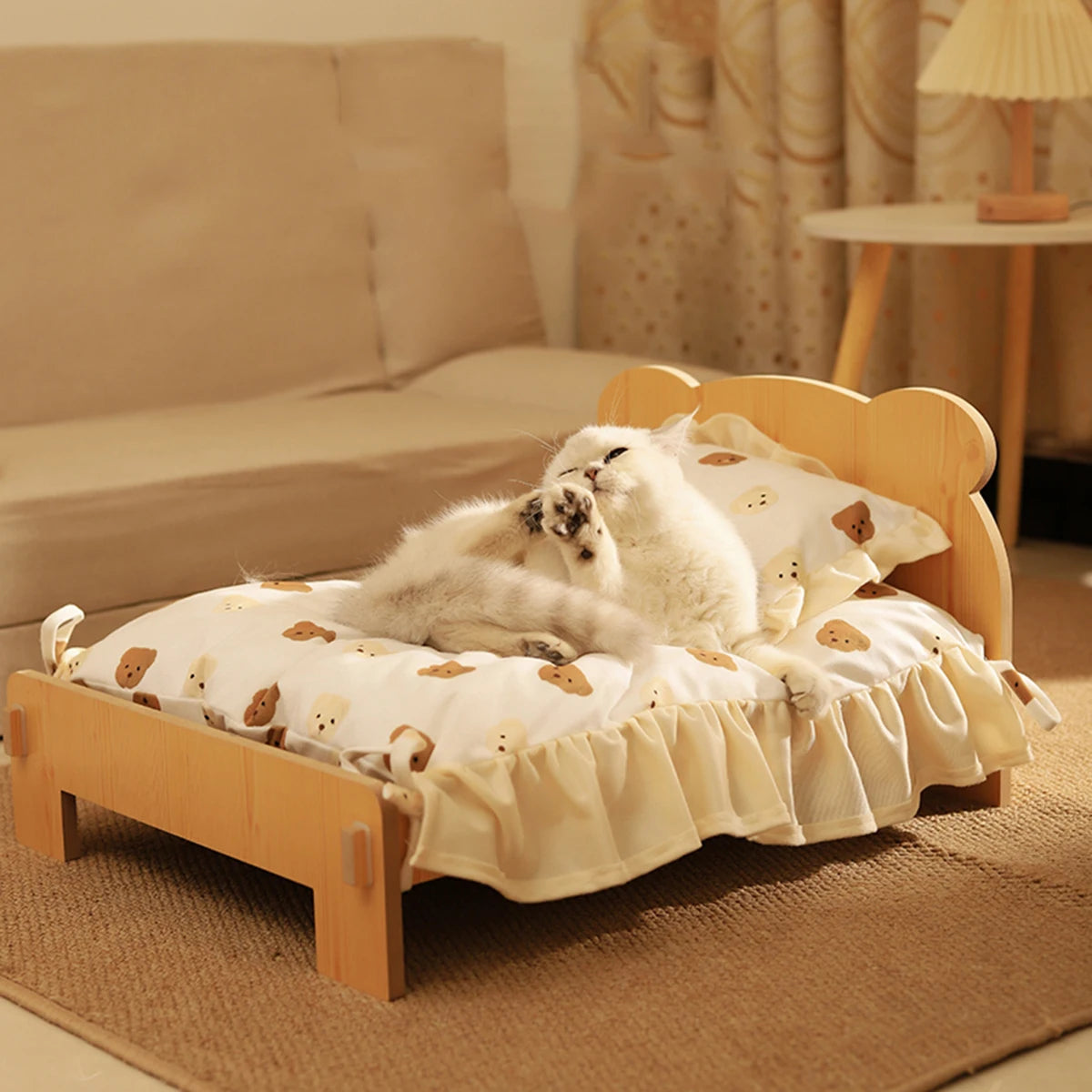 Katzenbett aus Holz im Teddy-Look – Ansicht 3