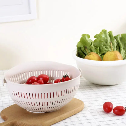 VitaHome™ SpinClean Dual-Layer Rotating Fruit & Vegetable Strainer Basket