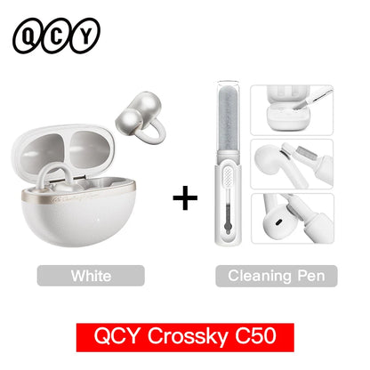 QCY Crossky C50 Open Ear Wireless Earbuds Bluetooth 6.0 Comfort Clip On Sports Earphone 4 Mic AI Clear Call Bass Boost Headphone