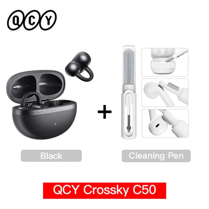 QCY Crossky C50 Open Ear Wireless Earbuds Bluetooth 6.0 Comfort Clip On Sports Earphone 4 Mic AI Clear Call Bass Boost Headphone