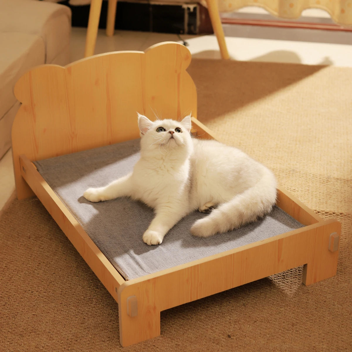 Katzenbett aus Holz im Teddy-Look – Ansicht 5