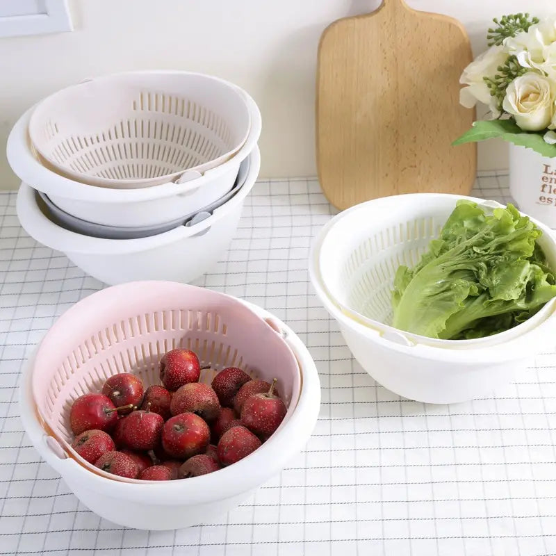 VitaHome™ SpinClean Dual-Layer Rotating Fruit & Vegetable Strainer Basket