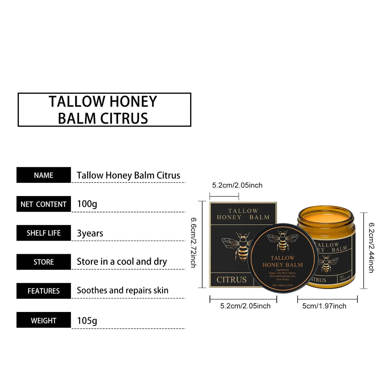 Tallow Honey Cream Glow Hydrating Skin Improve Elasticity Soft Bleaching Improve Dullness Firming Face Body Moisturizer Lotion – Ansicht 12