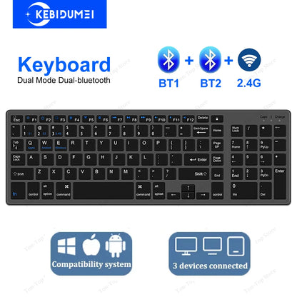 Tastatur kabellos mit Bluetooth und 2,4 GHz 102 Tasten