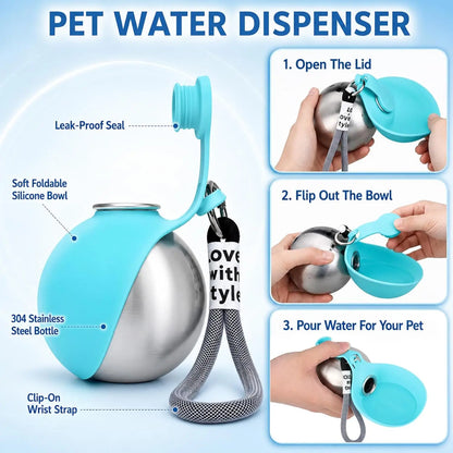Hundetrinkflasche aus Edelstahl mit Silikonnapf – Ansicht 4