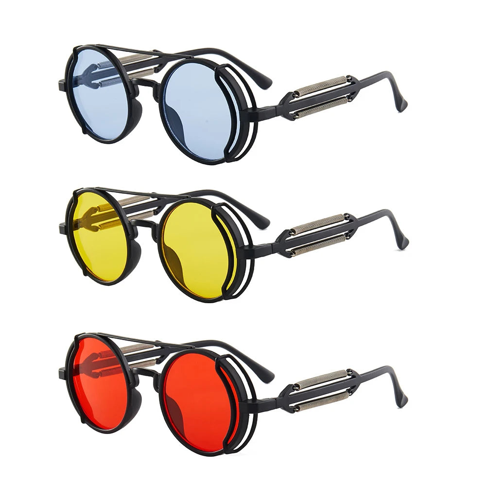 Classic Gothic Steampunk Sunglasses Luxury Brand Designer High Quality Men and Women Retro Round Pc Frame Sunglasses – Ansicht 22
