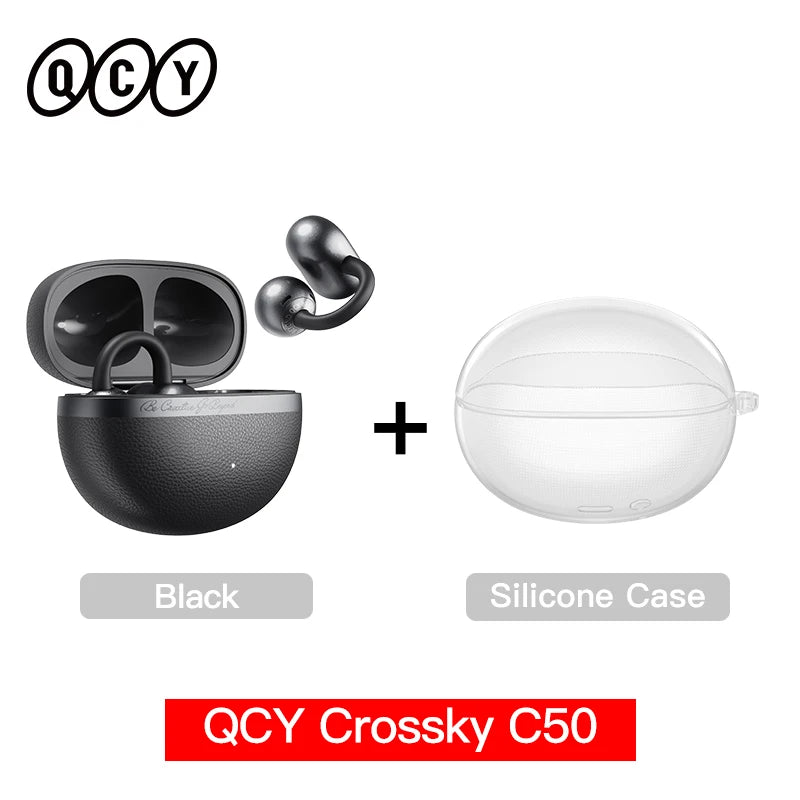 QCY Crossky C50 Open Ear Wireless Earbuds Bluetooth 6.0 Comfort Clip On Sports Earphone 4 Mic AI Clear Call Bass Boost Headphone