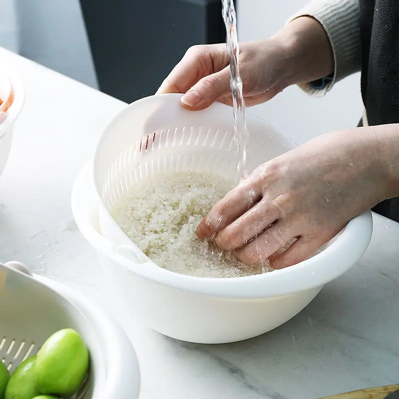 VitaHome™ SpinClean Dual-Layer Rotating Fruit & Vegetable Strainer Basket