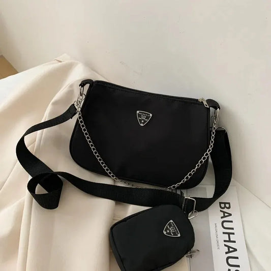 Umhängetasche kompakt aus Nylon, Schwarz, (20cm<Max Length<30cm)