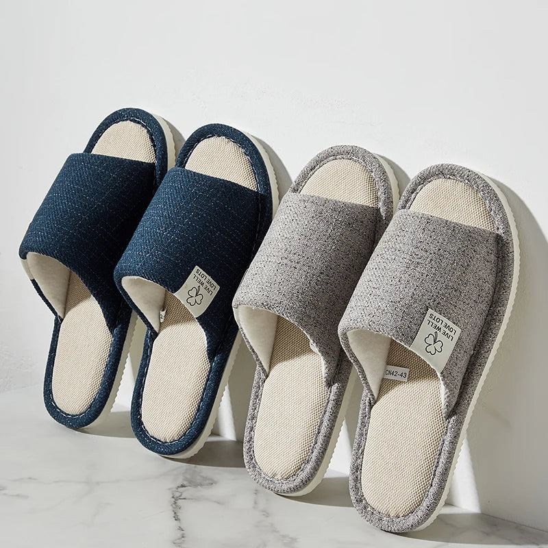 Home Linen Slippers For Men In Spring&Autumn Comfortable Bedroom Open-toed&Breathable Slippers Men's & Women's Shoes Summer – Ansicht 3