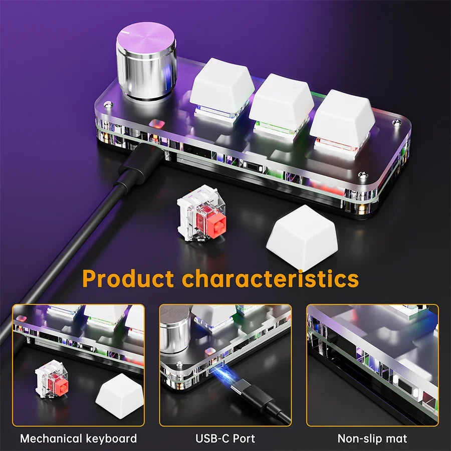 Makro-Tastatur mechanisch mit 3 Tasten und Drehknopf – Ansicht 5