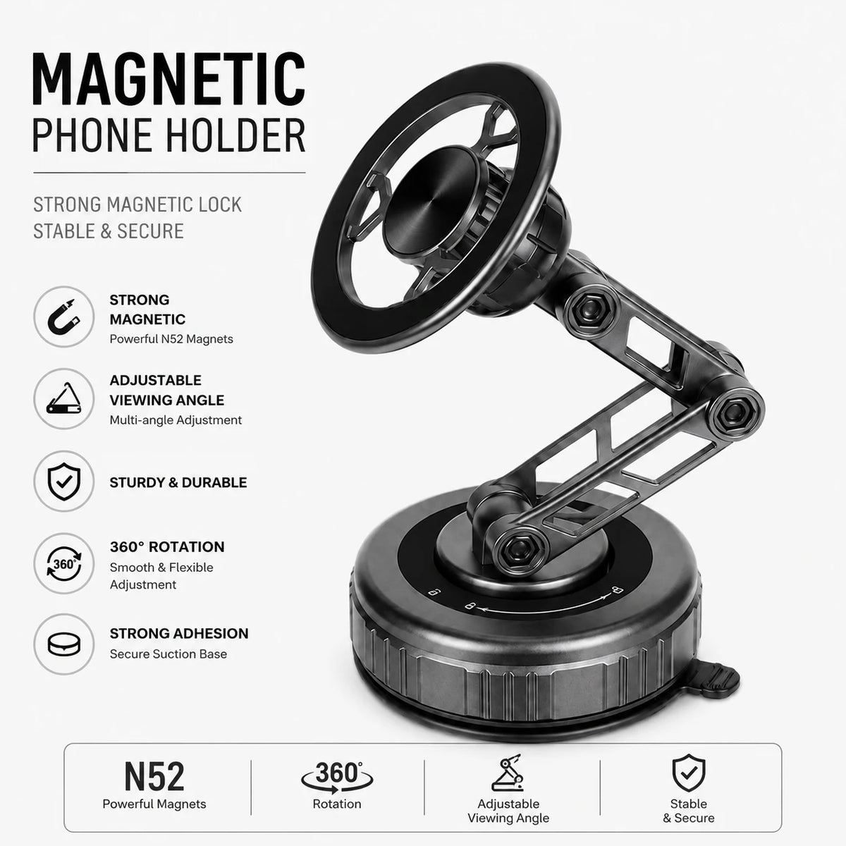 Auto-Handyhalterung mit Saugnapf und Magnet 3-Achsen