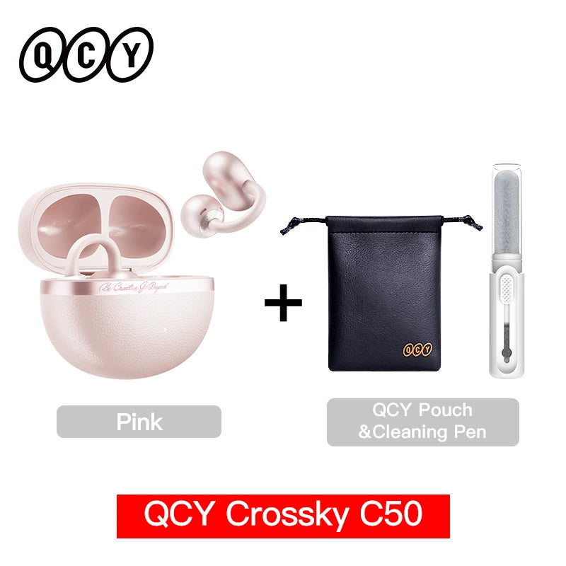 QCY Crossky C50 Open Ear Wireless Earbuds Bluetooth 6.0 Comfort Clip On Sports Earphone 4 Mic AI Clear Call Bass Boost Headphone