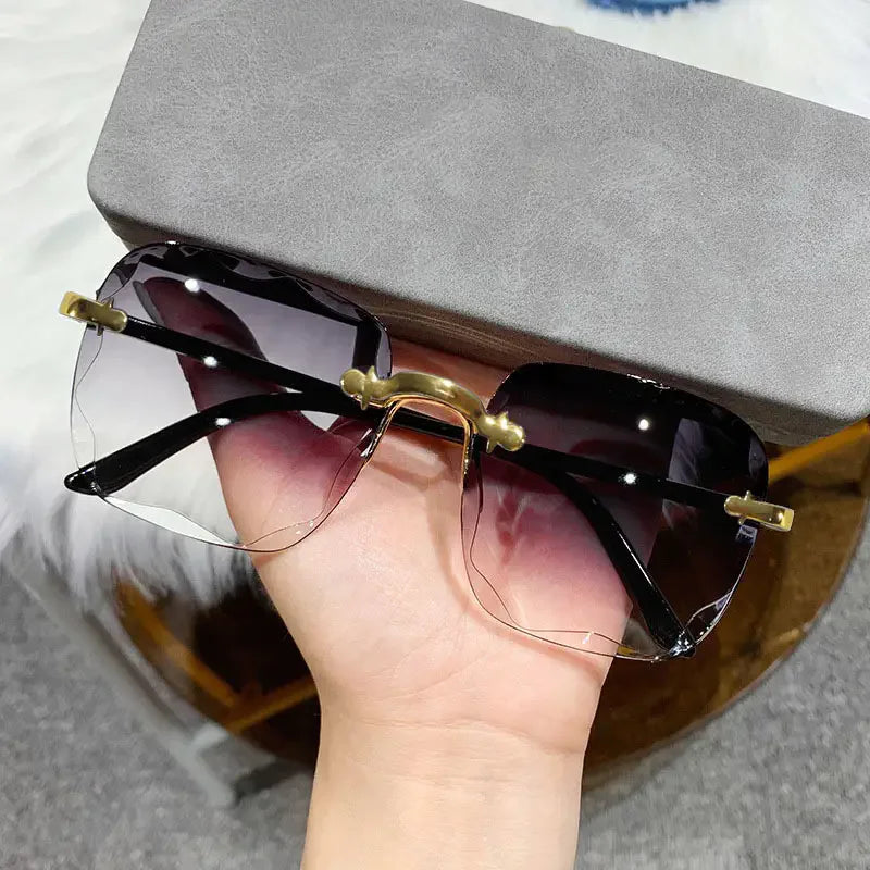 Luxury Designer Square Rimless UV400 Sunglasses (3-Piece Set)
