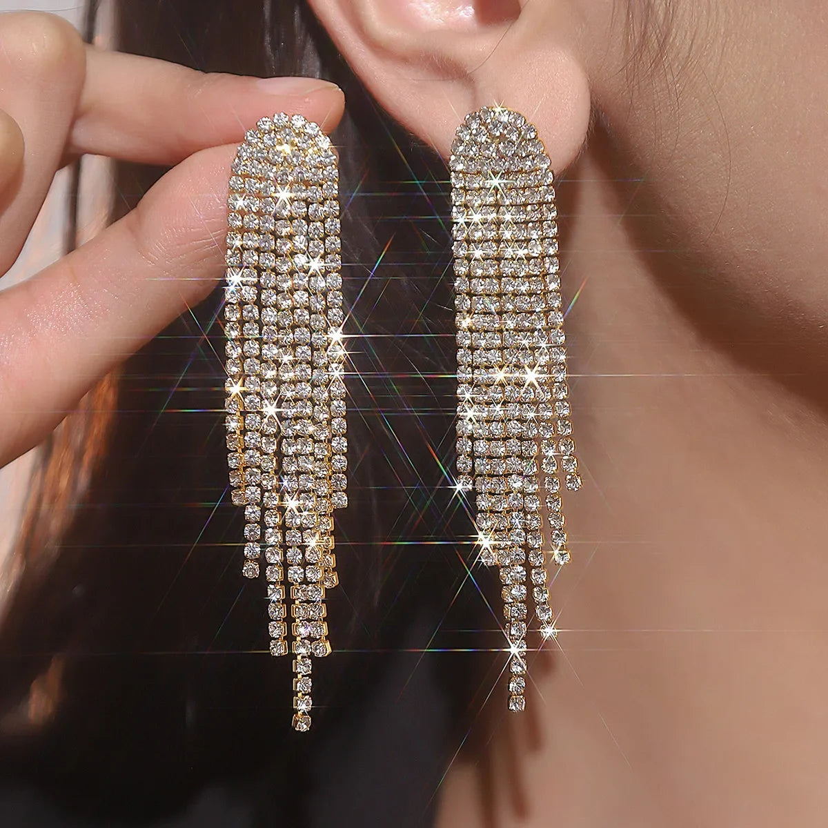 Long Crystal Tassel Drop Earrings for Women