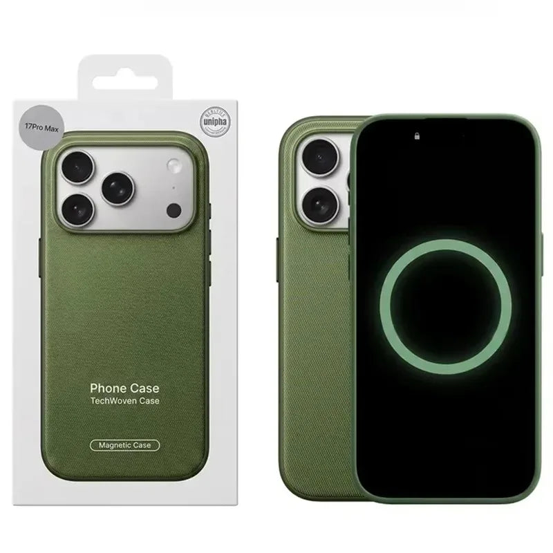Luxury Business Technology Woven Magnetic Case for IPhone 18 Pro Max 17 16 15 14 13 Technical Fabric Anti Drop Cover with Packet