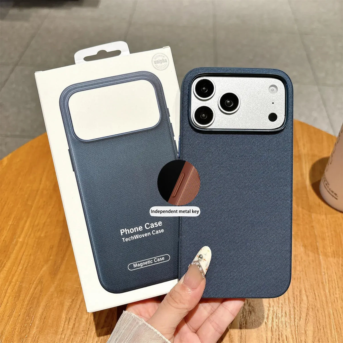 Luxury Business Technology Woven Magnetic Case for IPhone 18 Pro Max 17 16 15 14 13 Technical Fabric Anti Drop Cover with Packet – Ansicht 7