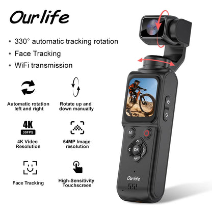 VitaHome™ ProMotion Ourlife 4K 330° Face-Tracking Gimbal Action Camera