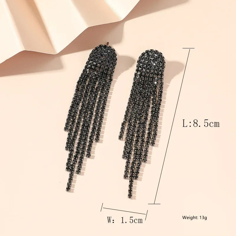 Long Crystal Tassel Drop Earrings for Women