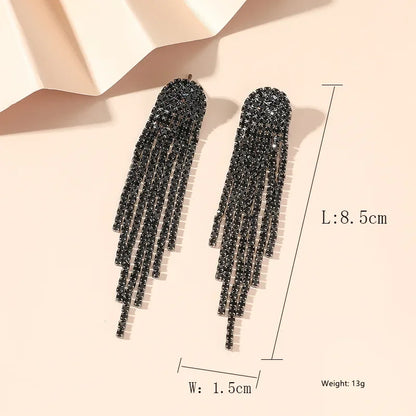 Long Crystal Tassel Drop Earrings for Women