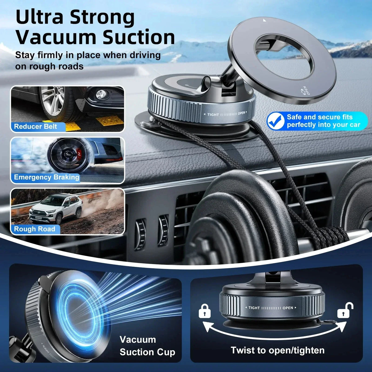 VIta Foldable Magnetic Vacuum Car Mount & Live Streaming Phone Holder