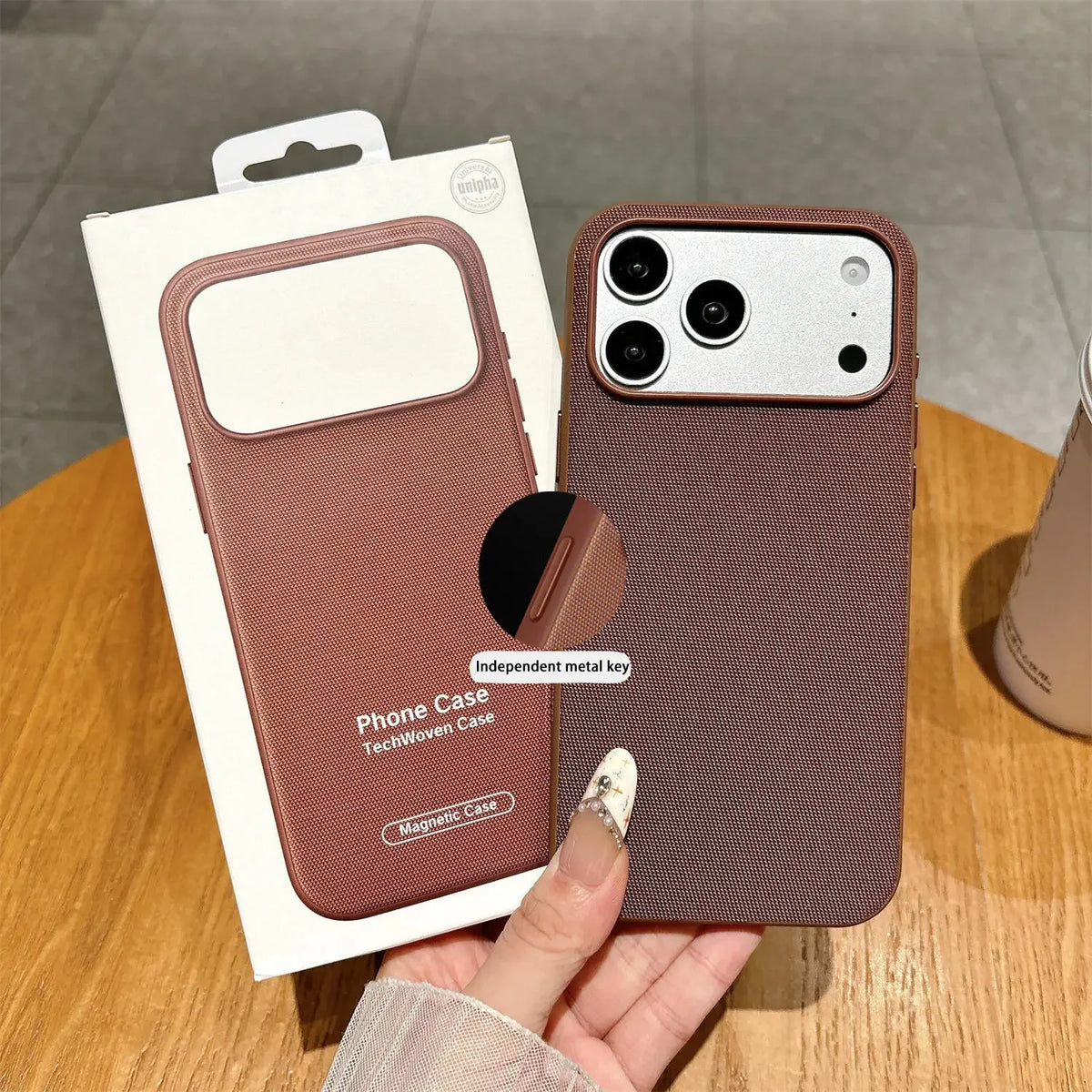 Luxury Business Technology Woven Magnetic Case for IPhone 18 Pro Max 17 16 15 14 13 Technical Fabric Anti Drop Cover with Packet – Ansicht 8